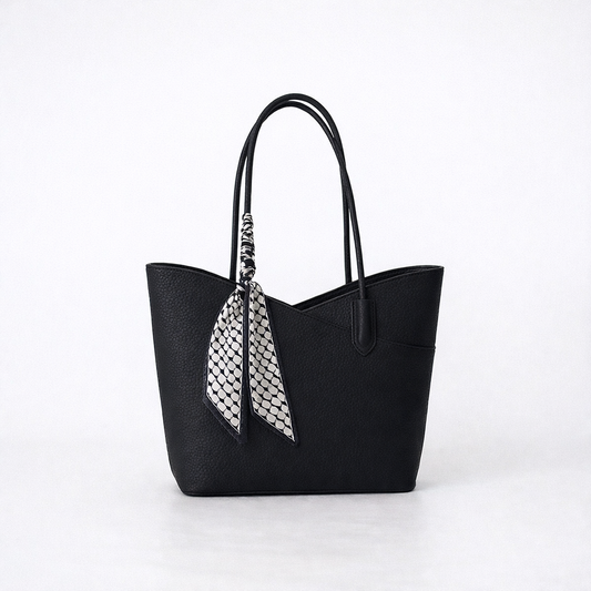 Tote with satin scarf- Black